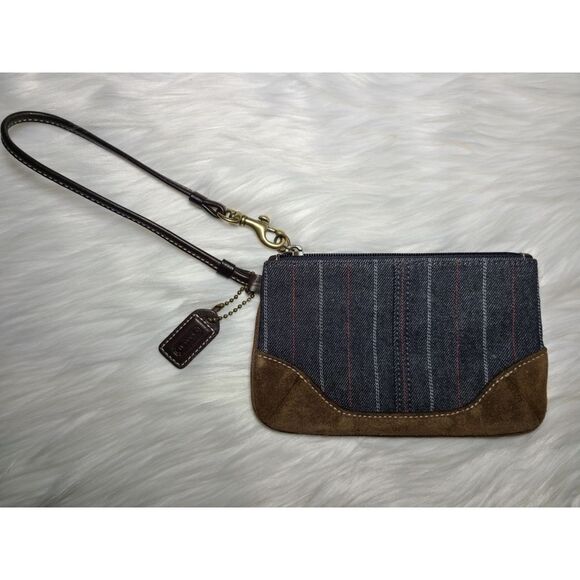 Coach|Wool Blend Pinstripe Wristlet Wallet - Picture 1 of 5